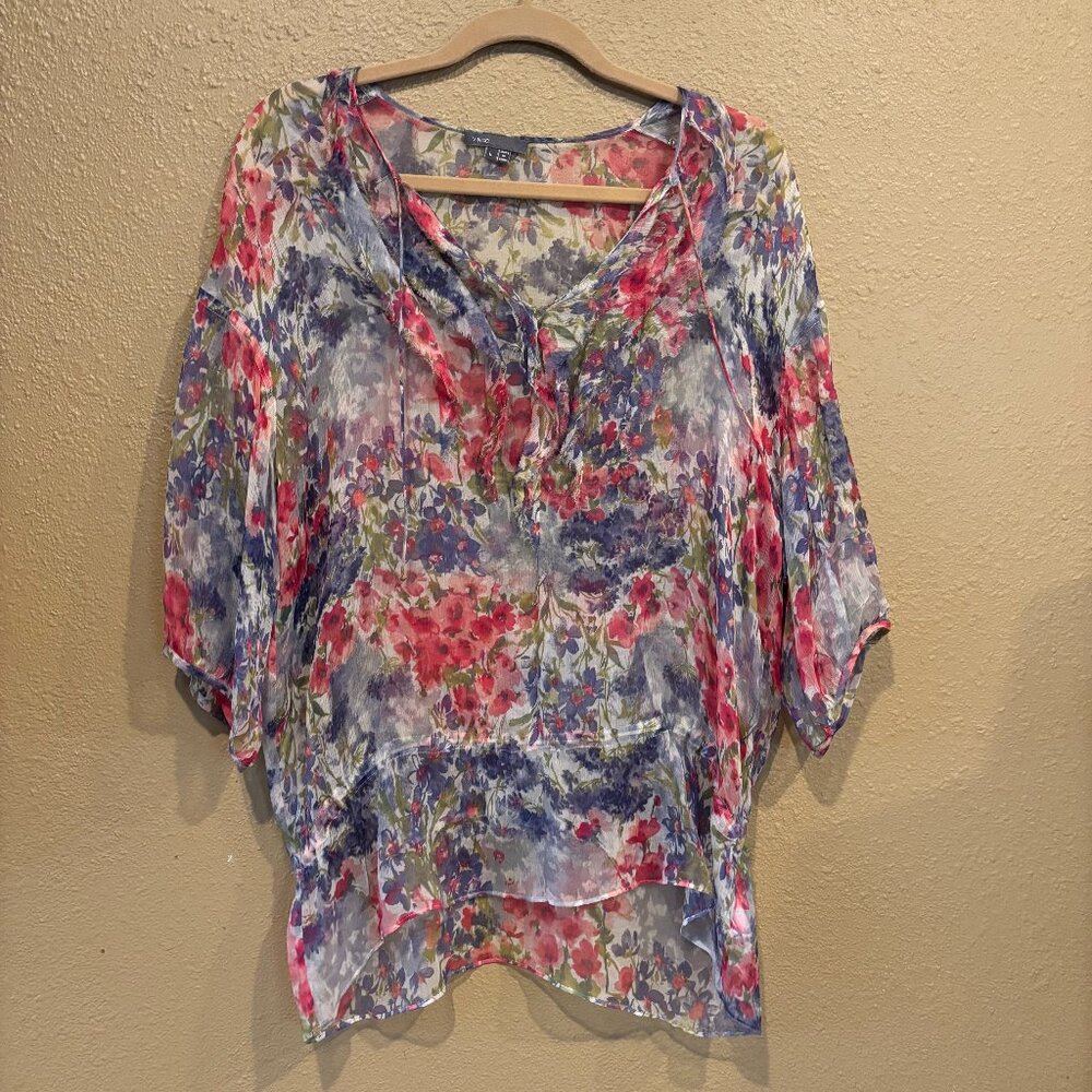 Vince Sheer Floral Watercolor Blouse | Size L
